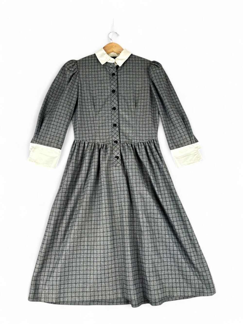 Act 1 Grey Windowpane Check Button-Front Midi Dress 12P